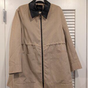 Massimo Dutti Cotton Blend Parka With Contrast Collar In Beige